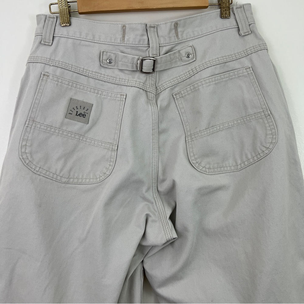 Vintage Riveted Lee Khaki Pants With Back Buckle Detail Size 16